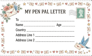 Çiçekli ve kuş figürlü, nostaljik tasarımlı boş mektup arkadaşı tanışma formu görseli